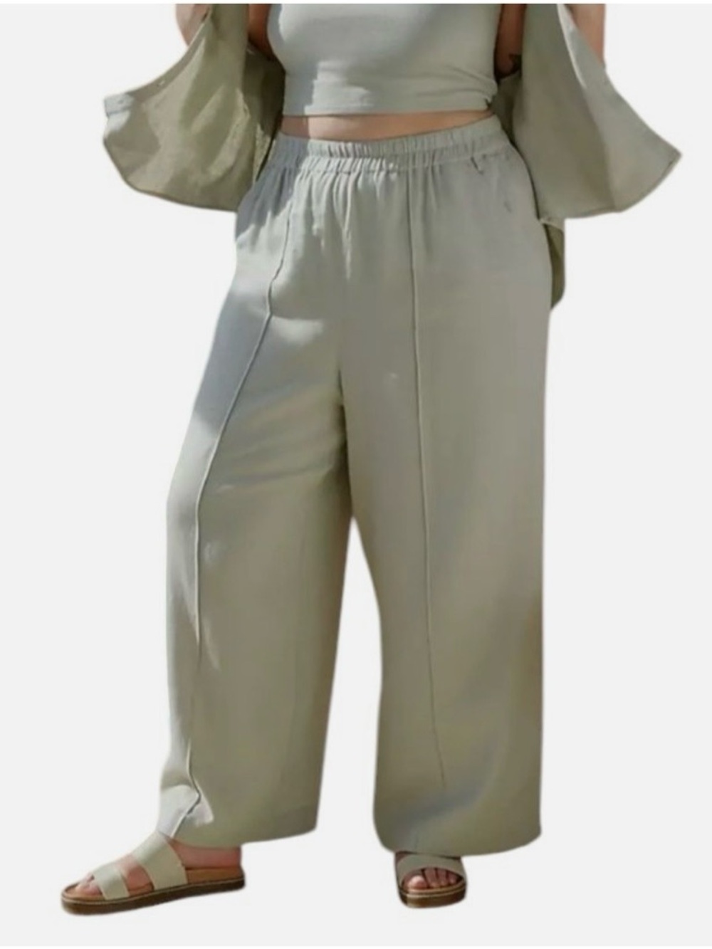 Madewell Breezewoven Pull-On Pants 2X Ashen Sage High Rise Linen Blend